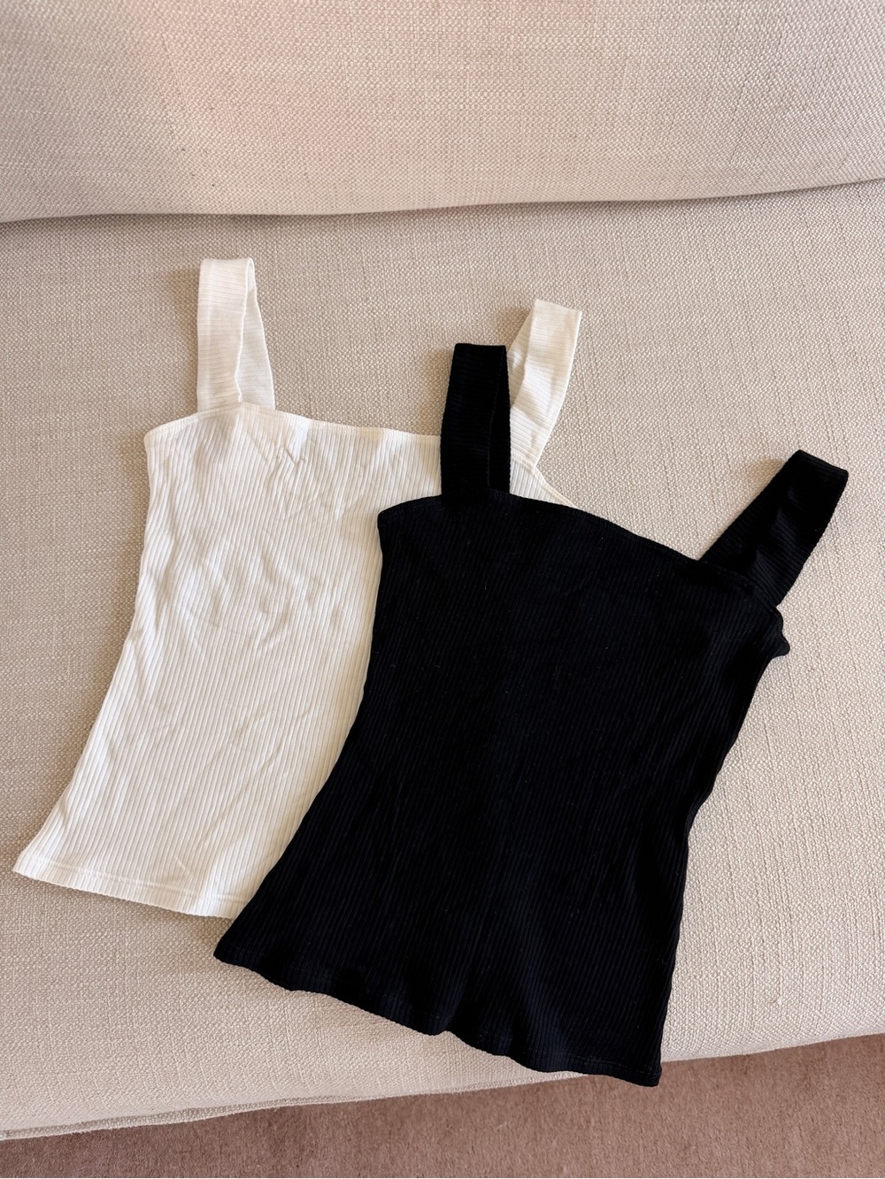 Reformation Ribbed Square Neck Tank Top - Black / White